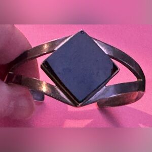 Vintage Onyx Triangle Silver Cuff Bracelet
